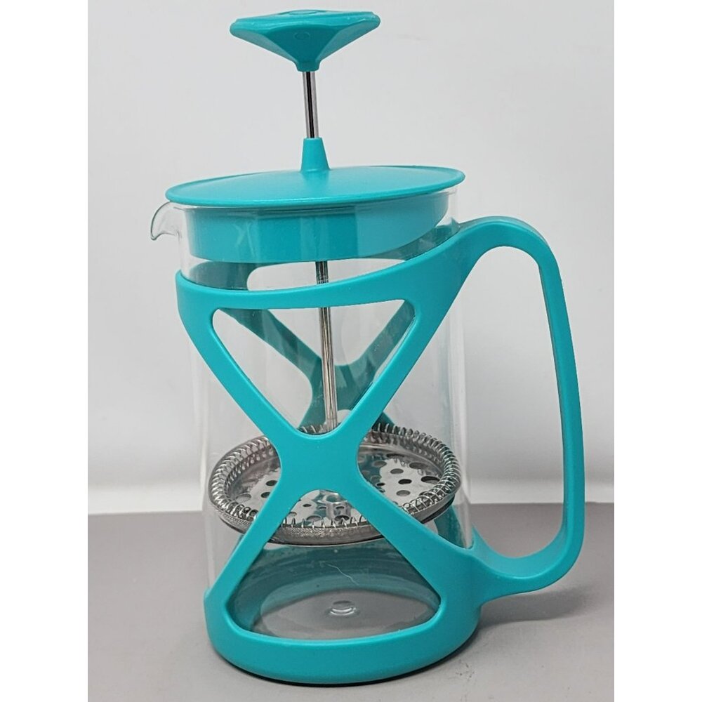Aqua Blue French Press Coffee Maker Glass & Plastic Easy Pour Spout